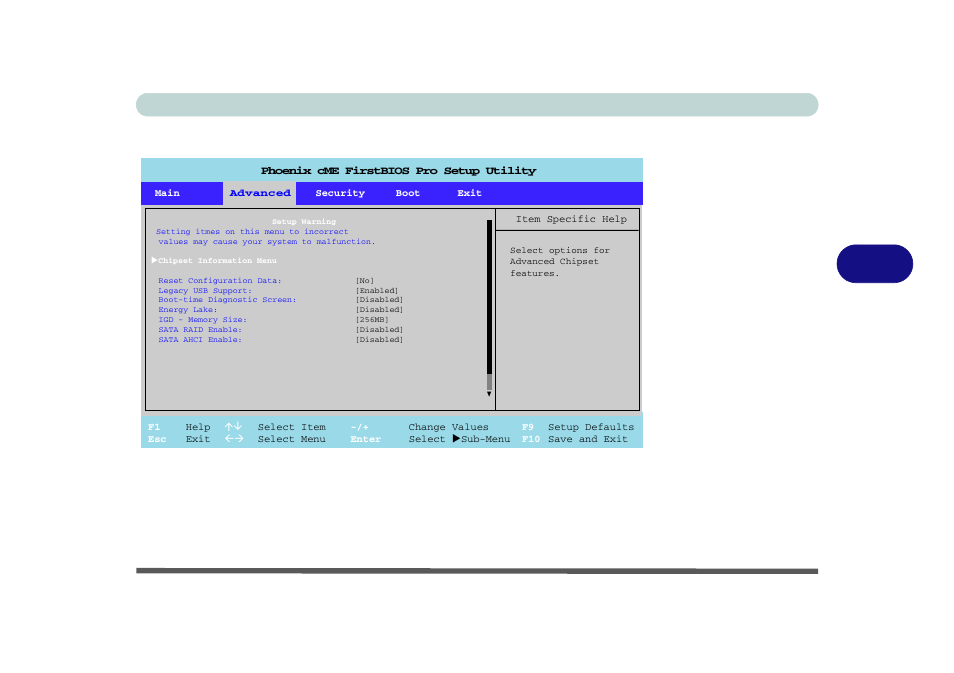 Advanced menu, Chipset information menu (advanced menu), Bios utilities advanced menu 5 - 7 | Figure 5 - 2 | Eurocom LV220 ViiVA User Manual | Page 71 / 192