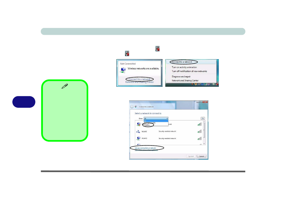 Connecting to a wireless network, Connecting to a wireless network -8, 7connecting to a wireless network | Eurocom LV220 ViiVA User Manual | Page 96 / 192