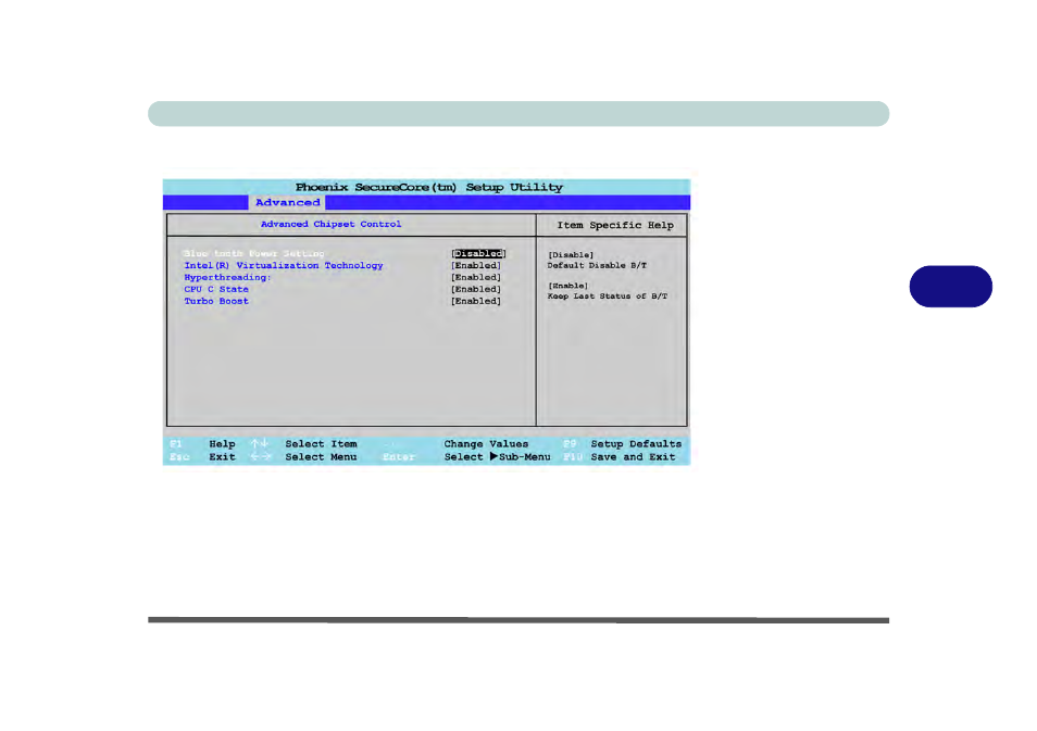 Advanced chipset control menu, Bluetooth power setting > advanced chipset control | Eurocom Panther 3.0 User Manual | Page 109 / 284
