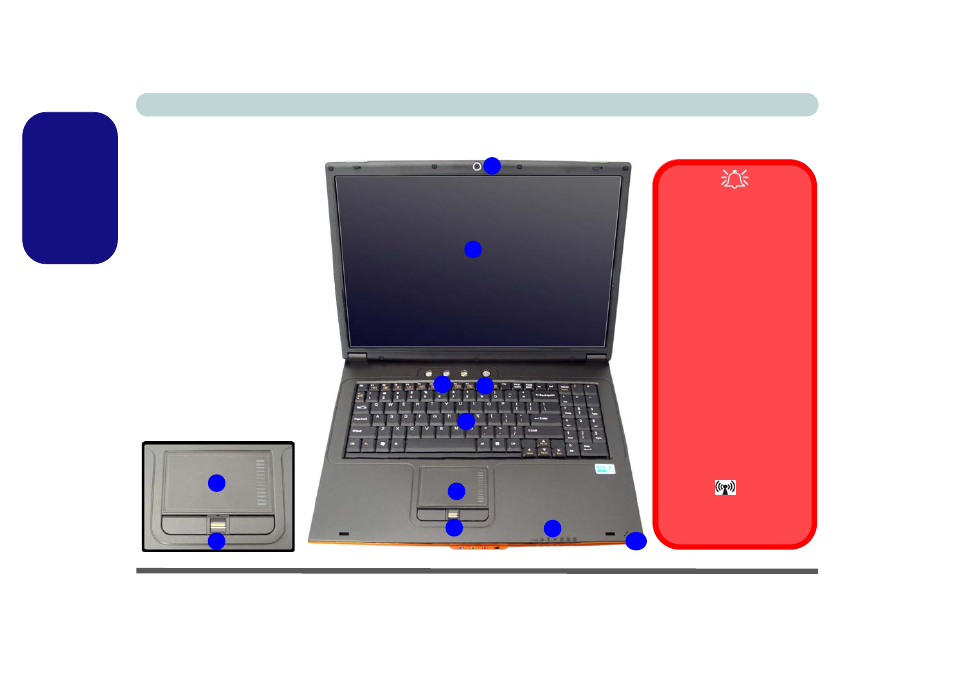 System map: front view with lcd panel open, English | Eurocom M57RU DIVINE-X User Manual | Page 14 / 206