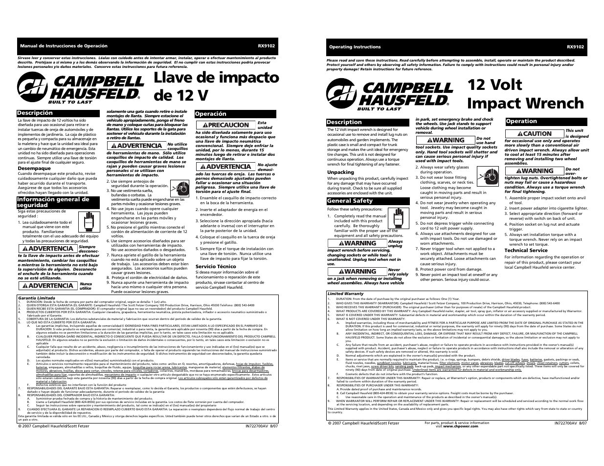 Campbell Hausfeld RX9102 User Manual | 2 pages