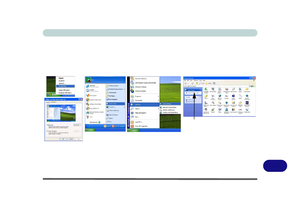 Windows xp start menu & control panel | Eurocom M660N MILANO User Manual | Page 157 / 200
