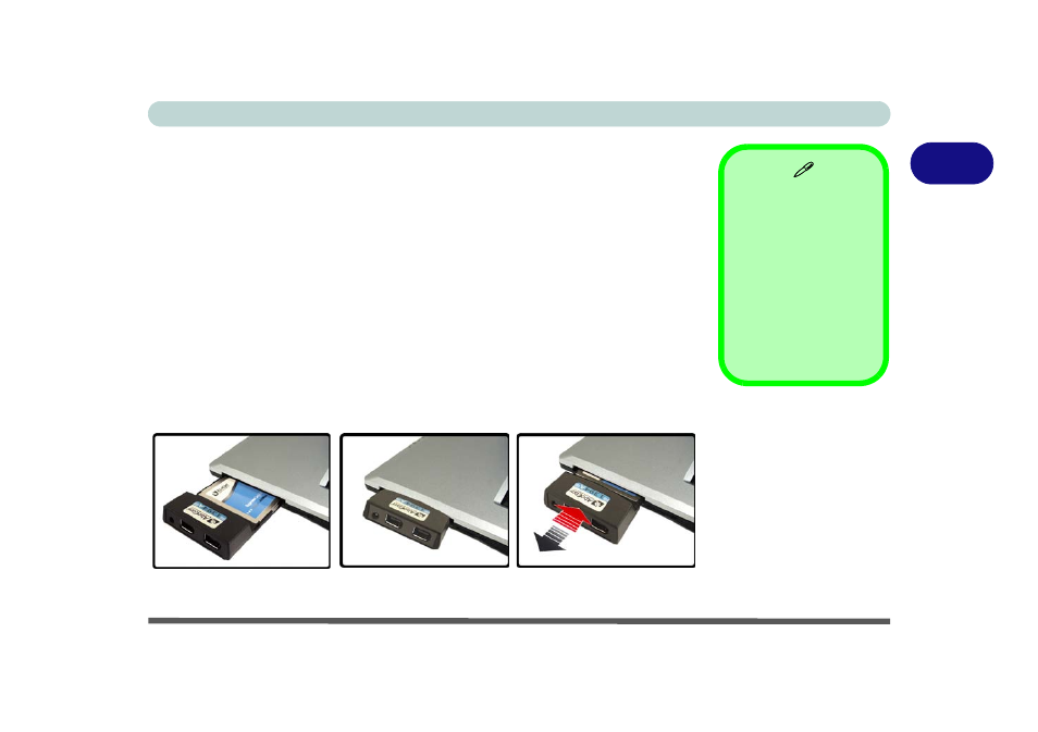 Expresscard slot, Inserting and removing expresscards, Expresscard slot -7 | Inserting and removing expresscards -7 | Eurocom M660N MILANO User Manual | Page 47 / 200
