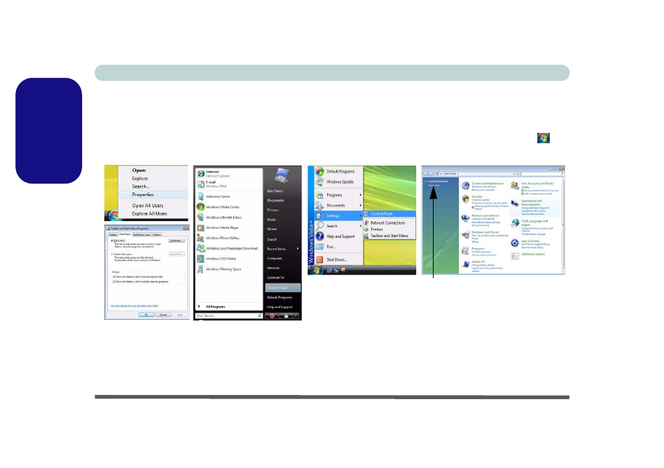 Windows vista start menu & control panel | Eurocom M660SRU Milano-X User Manual | Page 26 / 226