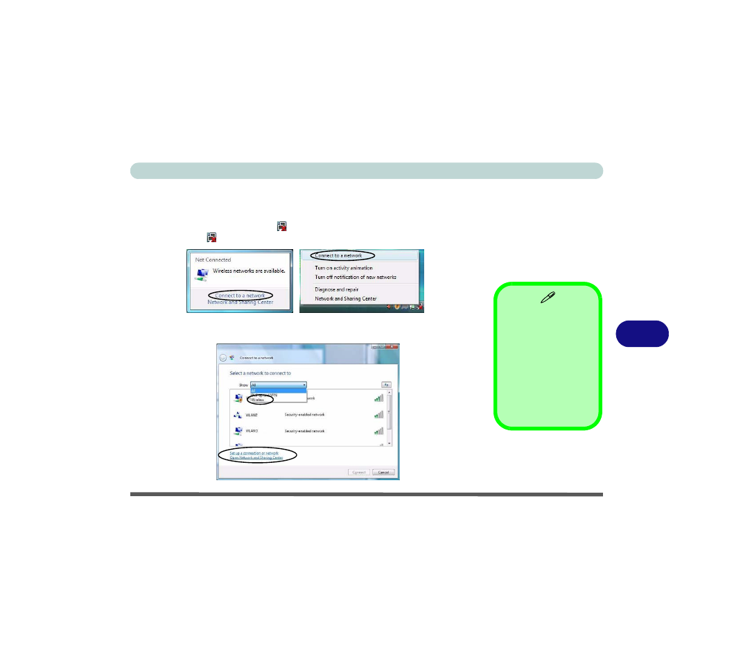 Connecting to a wireless network, Connecting to a wireless network -9, 7connecting to a wireless network | Eurocom M7X1CUH LYNX User Manual | Page 117 / 266