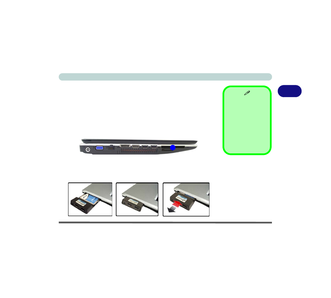 Expresscard slot, Inserting and removing expresscards, Expresscard slot -7 | Inserting and removing expresscards -7 | Eurocom M7X1CUH LYNX User Manual | Page 51 / 266