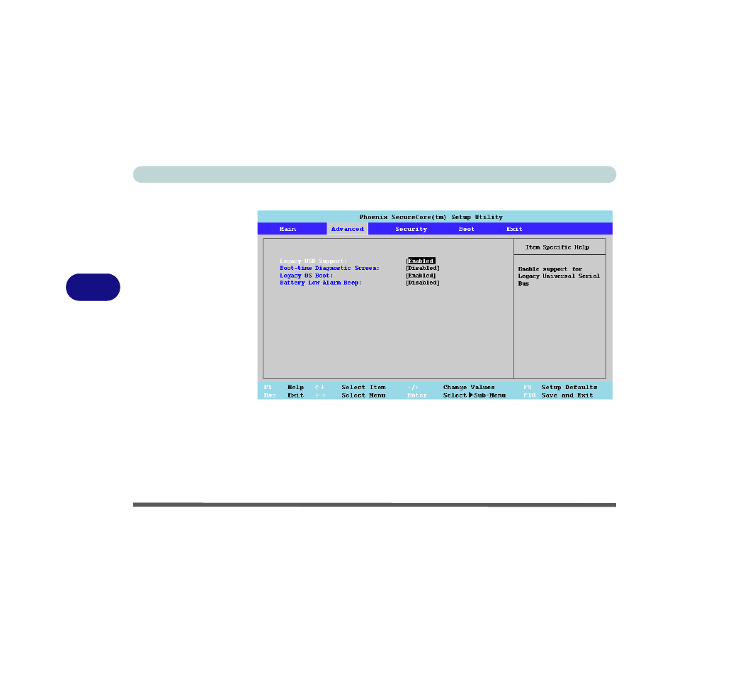 Advanced menu, Legacy usb support (advanced menu) | Eurocom M7X1CUH LYNX User Manual | Page 90 / 266