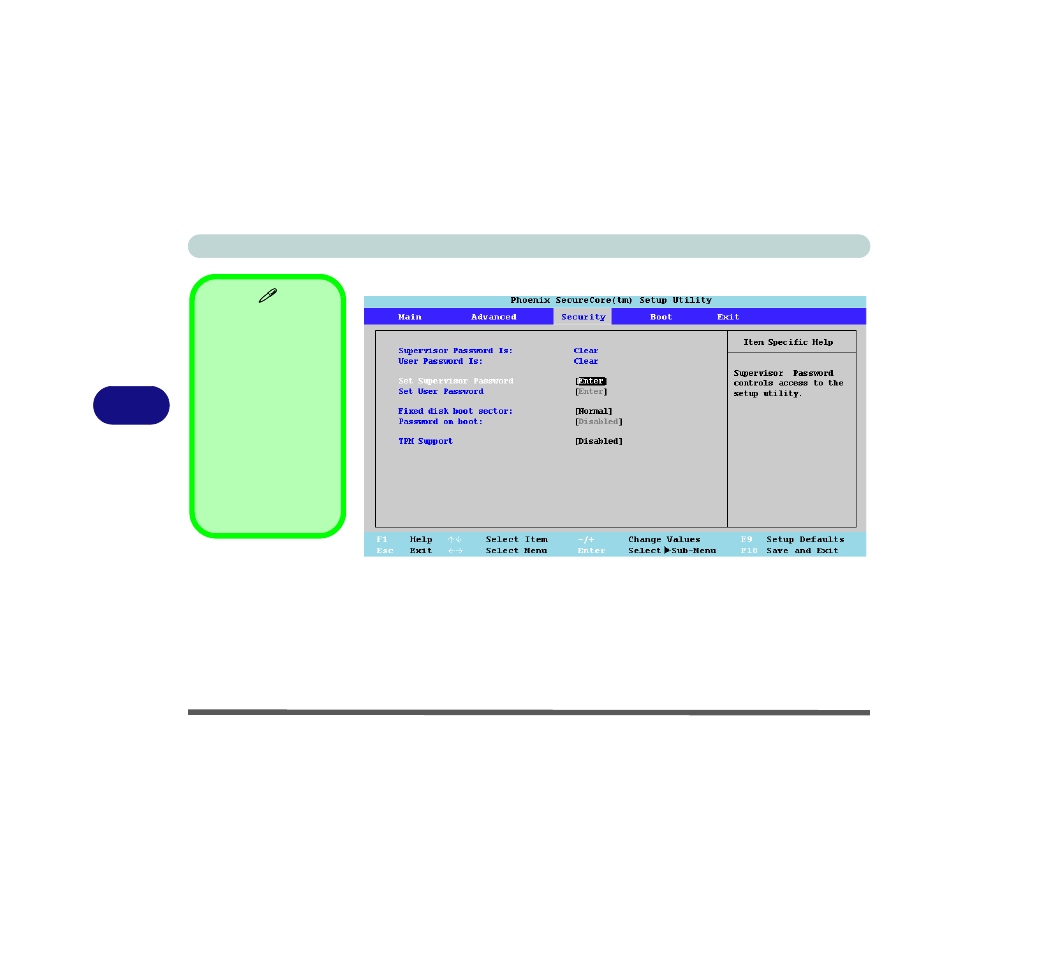 Security menu, Set supervisor password (security menu), Security menu -10 | Set supervisor password (security menu) -10 | Eurocom M7X1CUH LYNX User Manual | Page 92 / 266