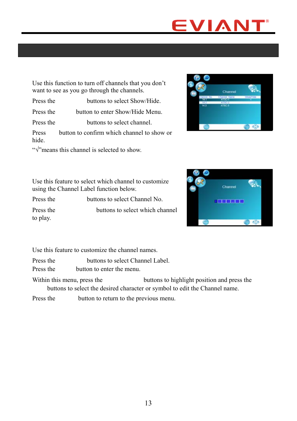 Channel setup | Eviant T4 Series User Manual | Page 14 / 16