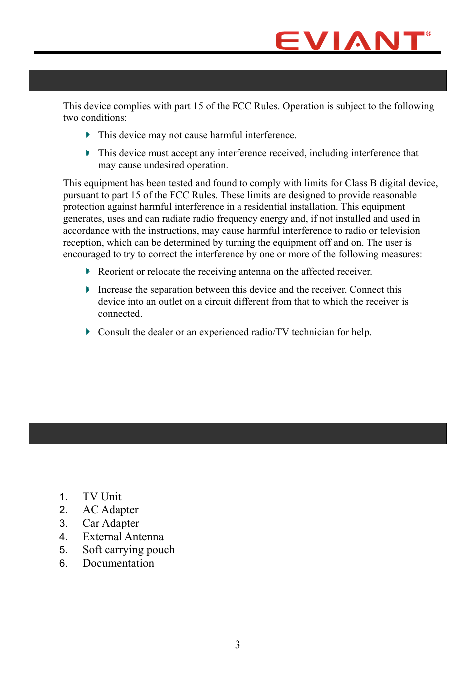 Fcc compliance, Accessories | Eviant T4 Series User Manual | Page 4 / 16