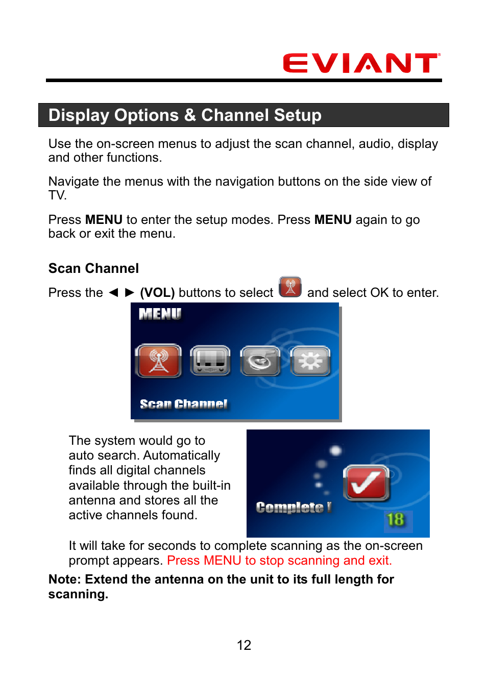 Display options & channel setup | Eviant M4 Series User Manual | Page 13 / 18