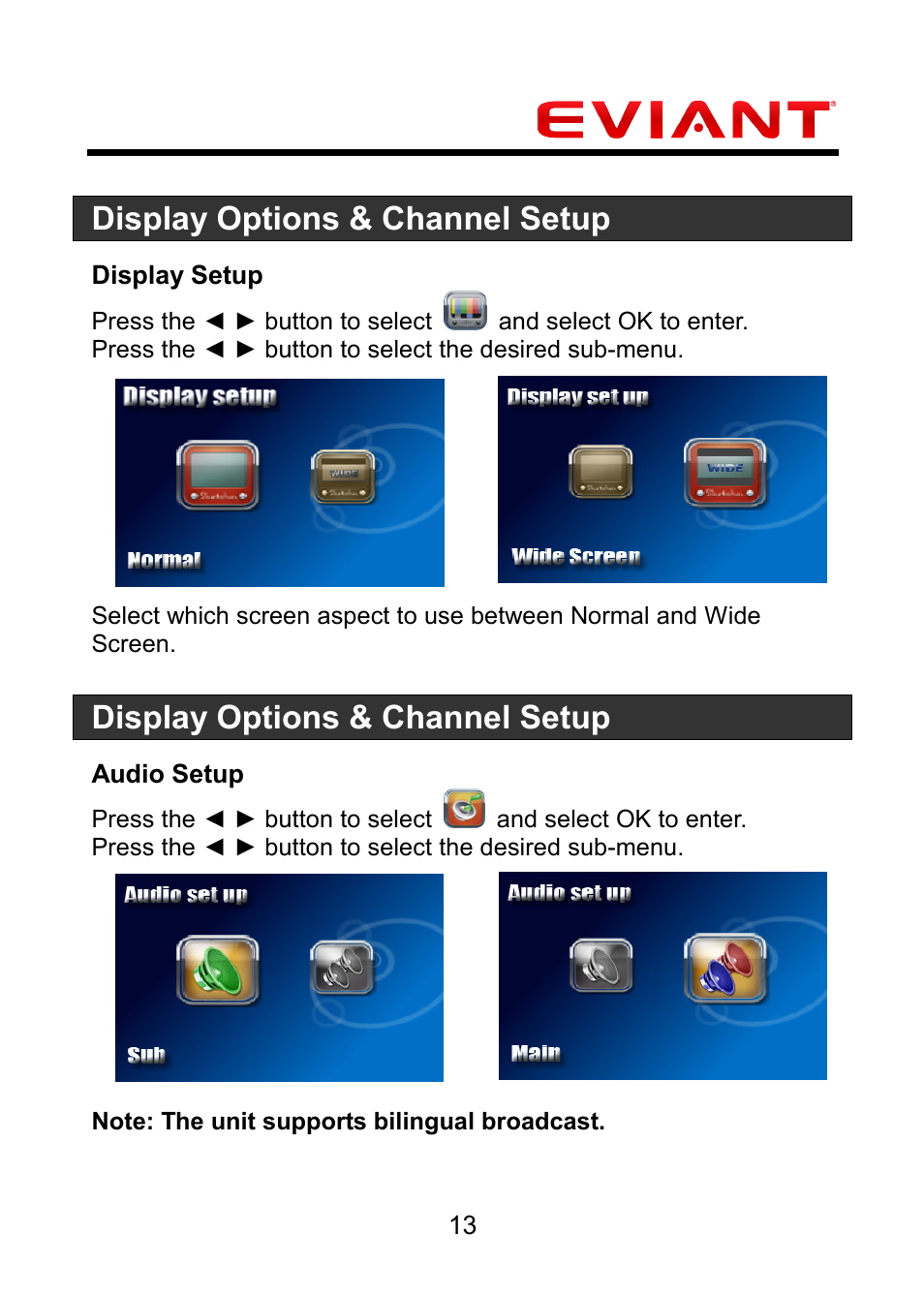 Display options & channel setup | Eviant M4 Series User Manual | Page 14 / 18