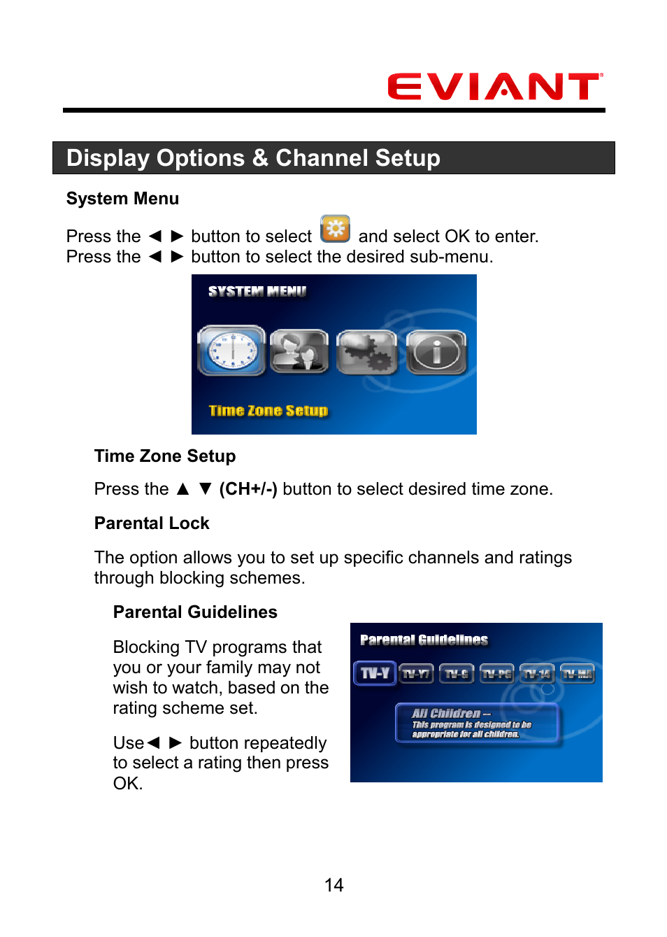Display options & channel setup | Eviant M4 Series User Manual | Page 15 / 18