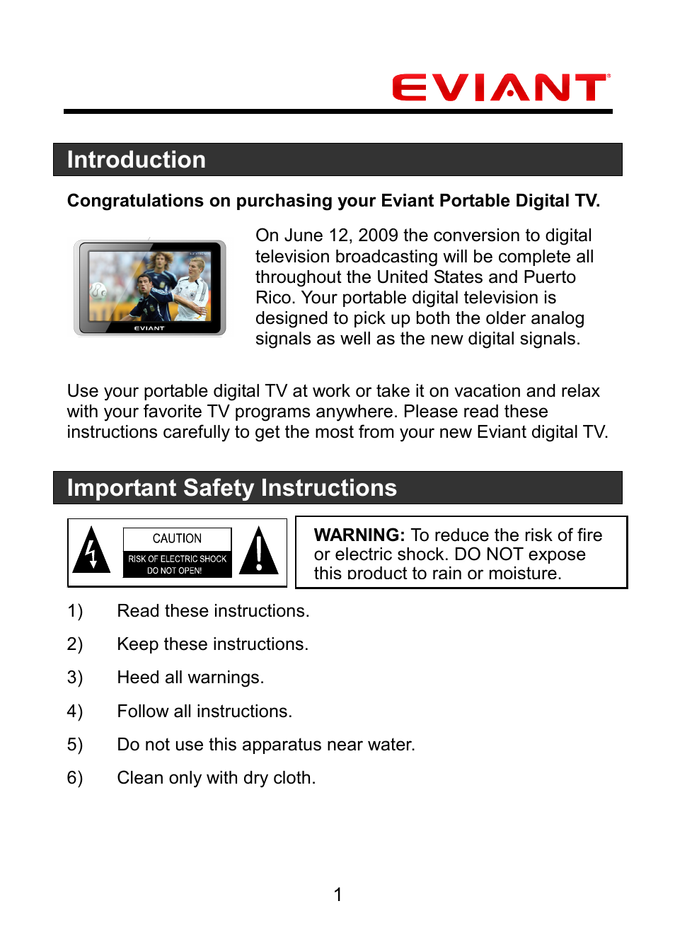 Introduction, Important safety instructions | Eviant M4 Series User Manual | Page 2 / 18