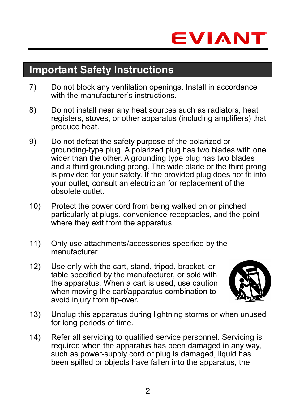 Important safety instructions | Eviant M4 Series User Manual | Page 3 / 18