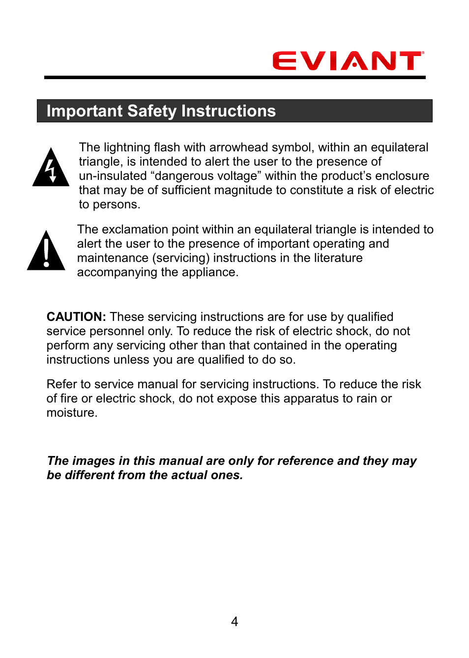 Important safety instructions | Eviant M4 Series User Manual | Page 5 / 18