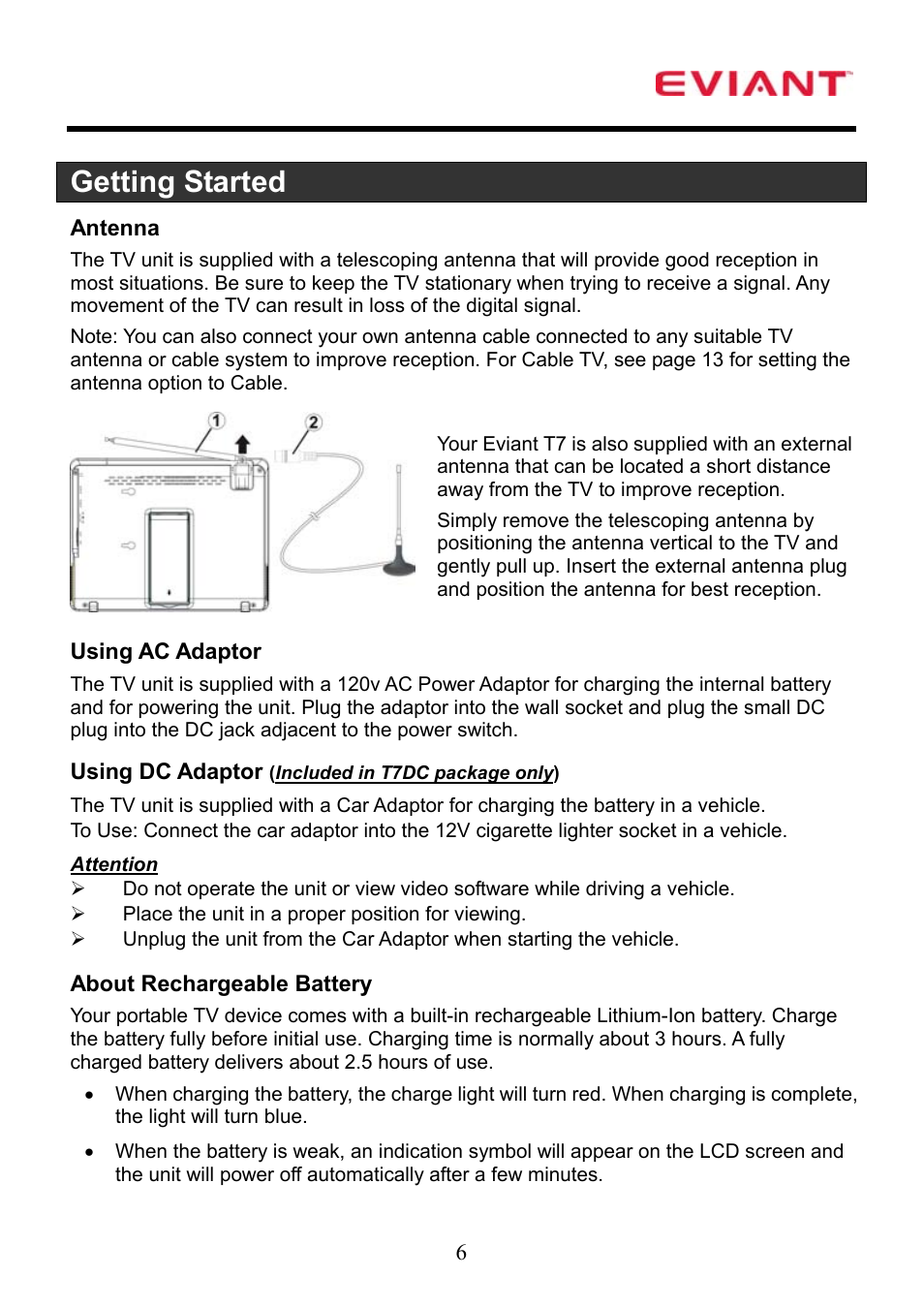 Getting started | Eviant T7 Series User Manual | Page 7 / 17