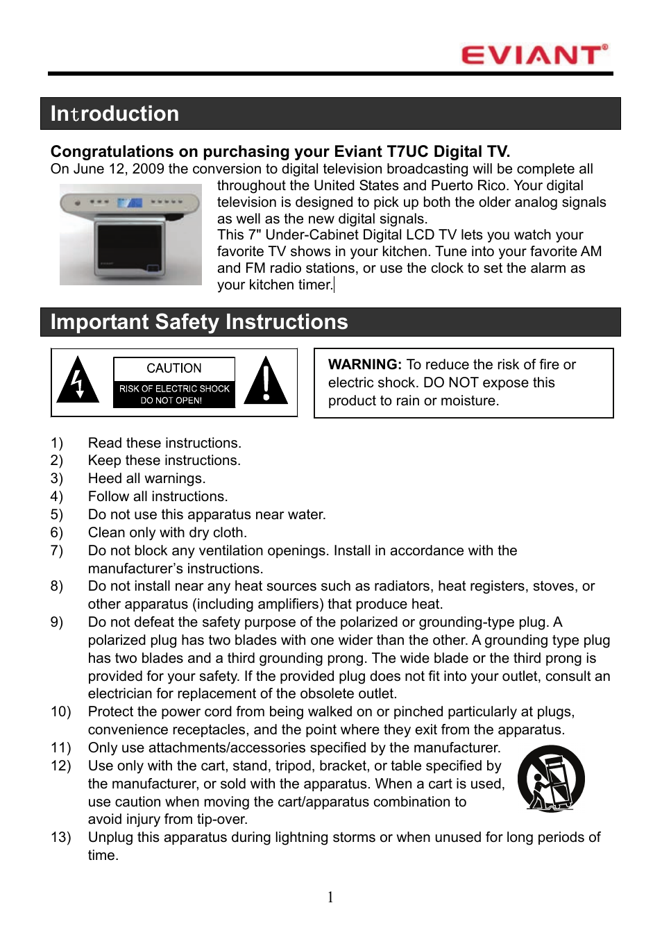 Important safety instructions | Eviant T7UC Series User Manual | Page 2 / 20