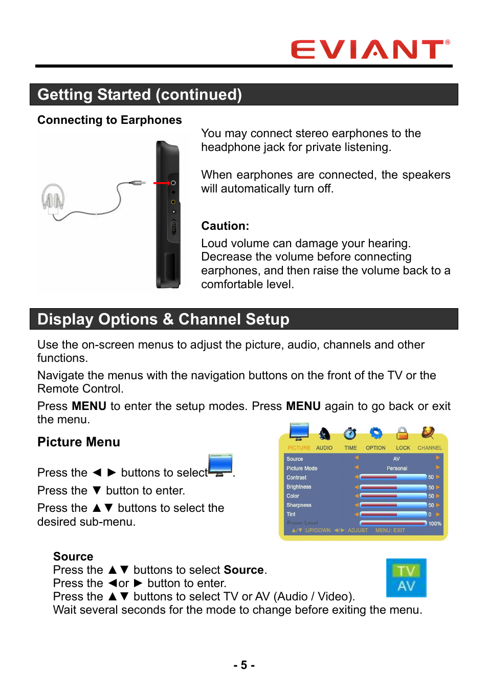 Getting started (continued), Display options & channel setup | Eviant T10 Series User Manual | Page 10 / 18