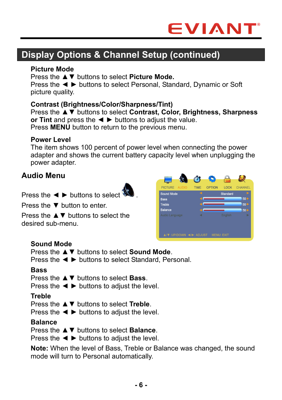 Display options & channel setup (continued) | Eviant T10 Series User Manual | Page 11 / 18