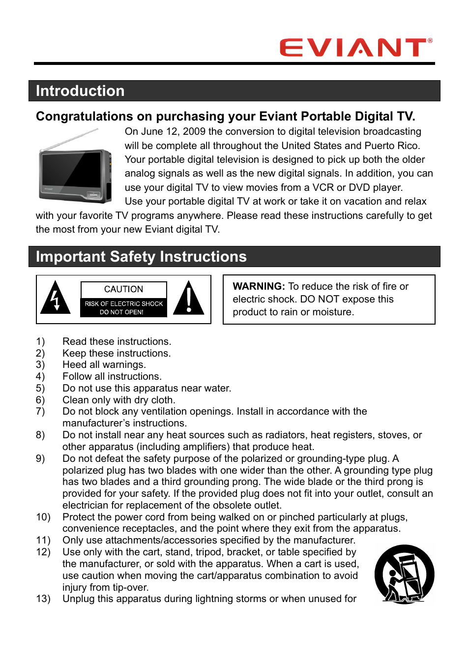 Introduction, Important safety instructions | Eviant T10 Series User Manual | Page 2 / 18