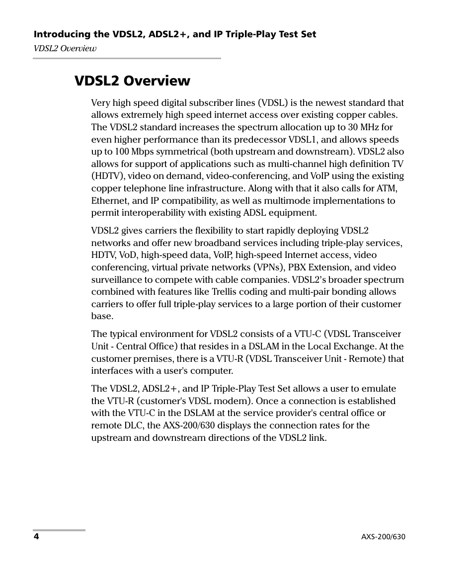 Vdsl2 overview | EXFO VDSL2 User Manual | Page 10 / 124
