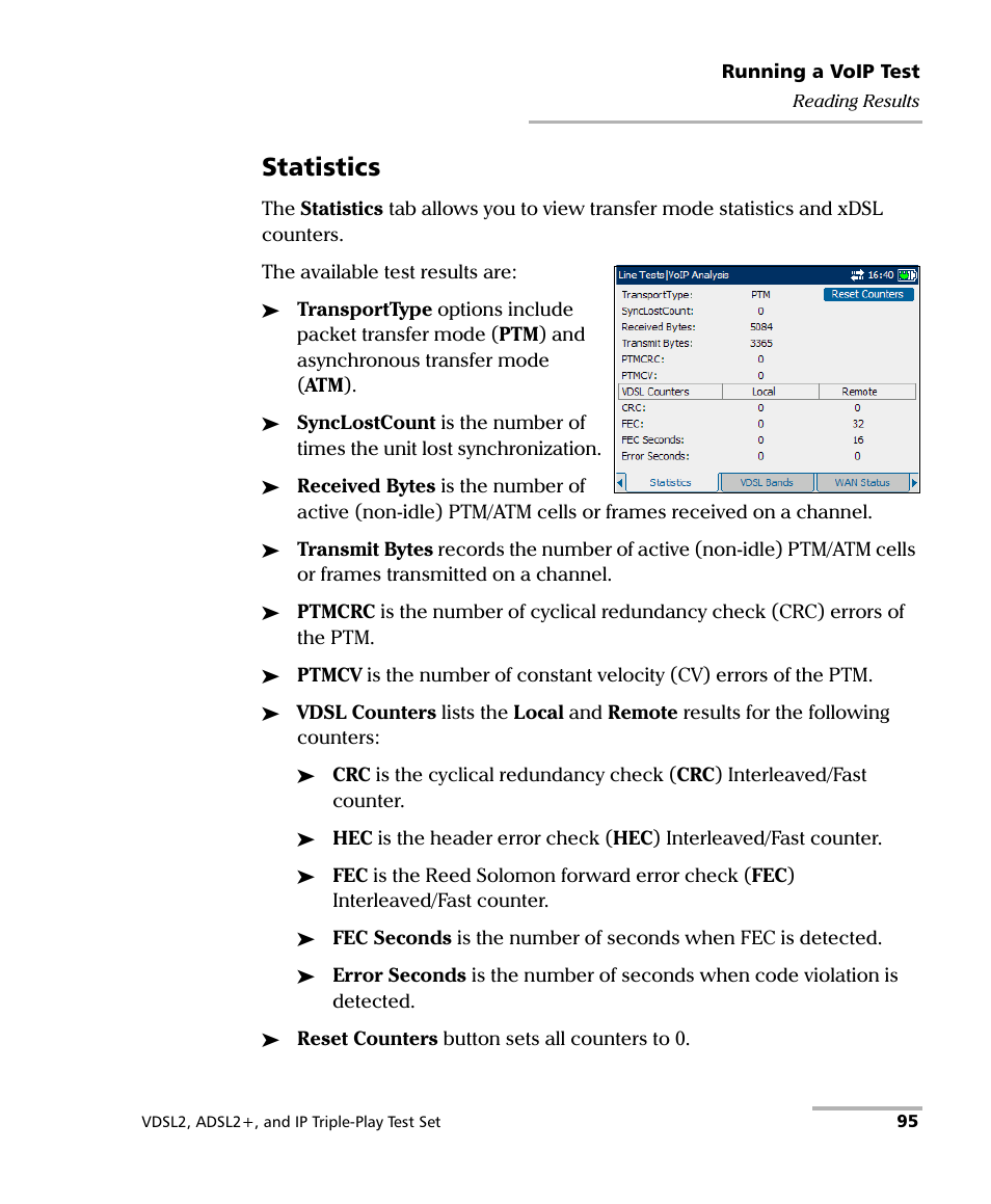 Statistics | EXFO VDSL2 User Manual | Page 101 / 124