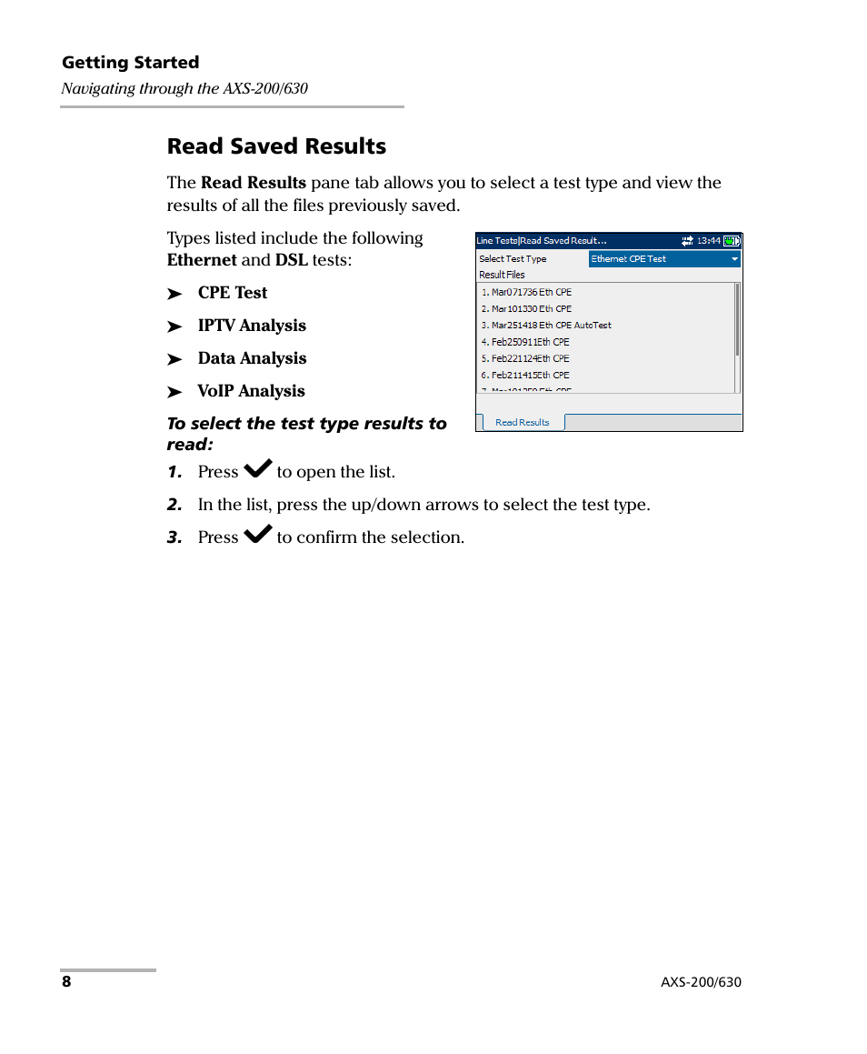 Read saved results | EXFO VDSL2 User Manual | Page 14 / 124