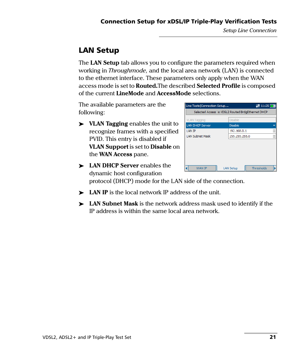 Lan setup | EXFO VDSL2 User Manual | Page 27 / 124