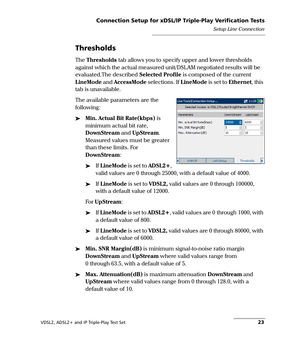 Thresholds | EXFO VDSL2 User Manual | Page 29 / 124