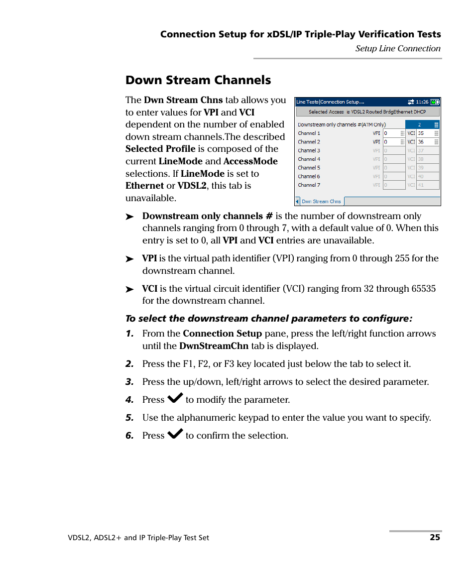 Down stream channels | EXFO VDSL2 User Manual | Page 31 / 124