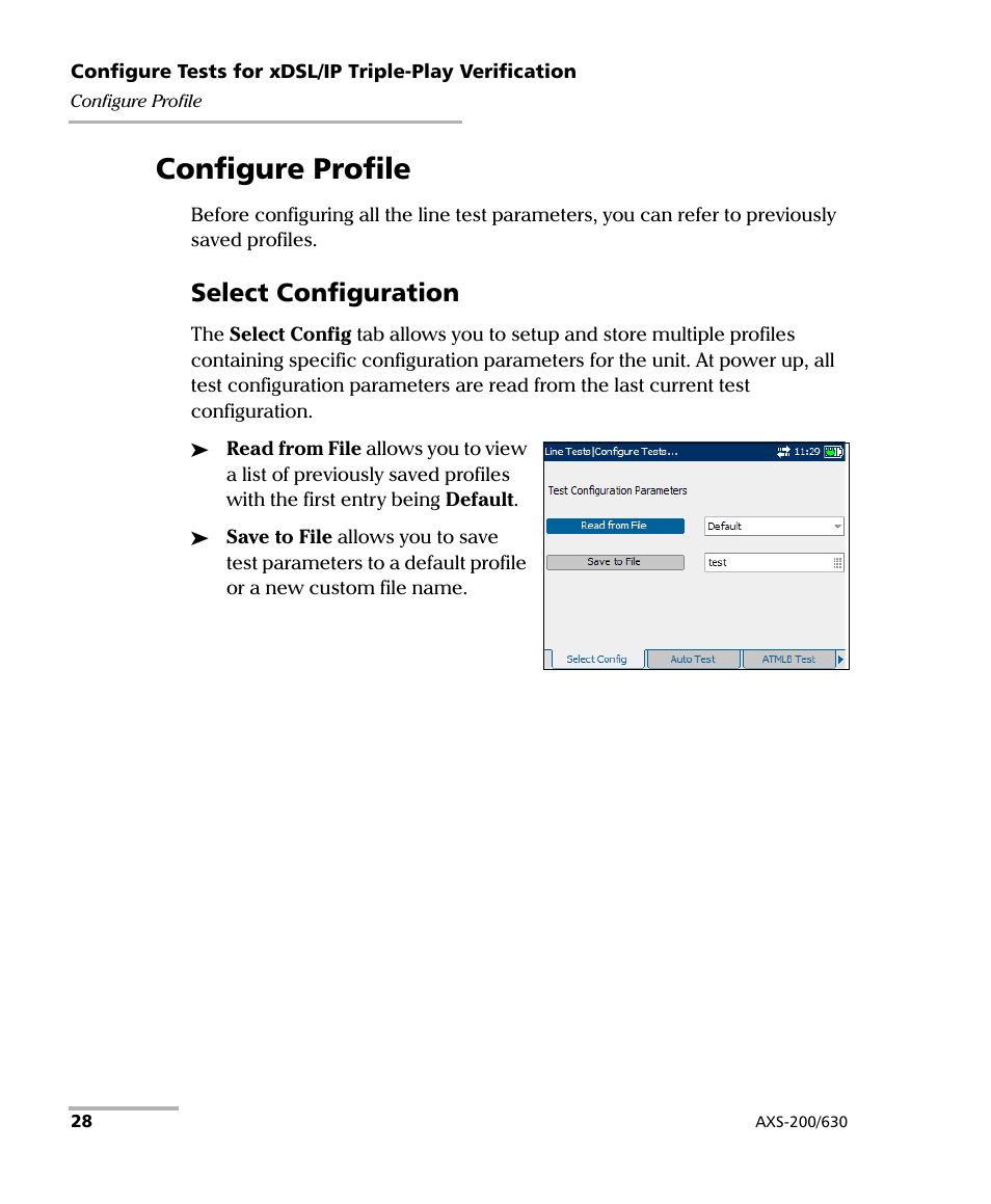 Configure profile, Select configuration | EXFO VDSL2 User Manual | Page 34 / 124