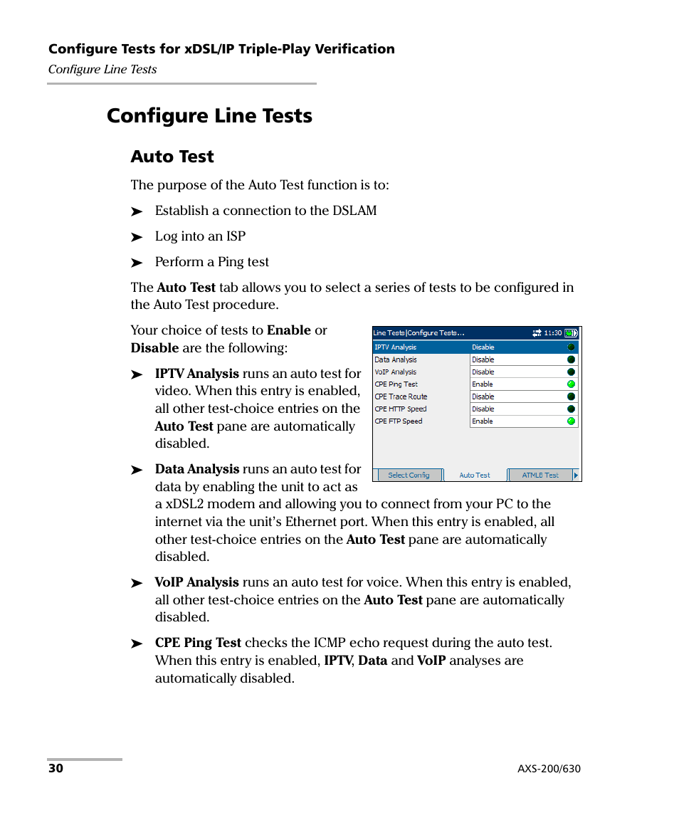 Configure line tests, Auto test | EXFO VDSL2 User Manual | Page 36 / 124