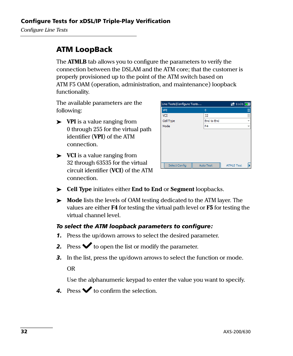 Atm loopback | EXFO VDSL2 User Manual | Page 38 / 124