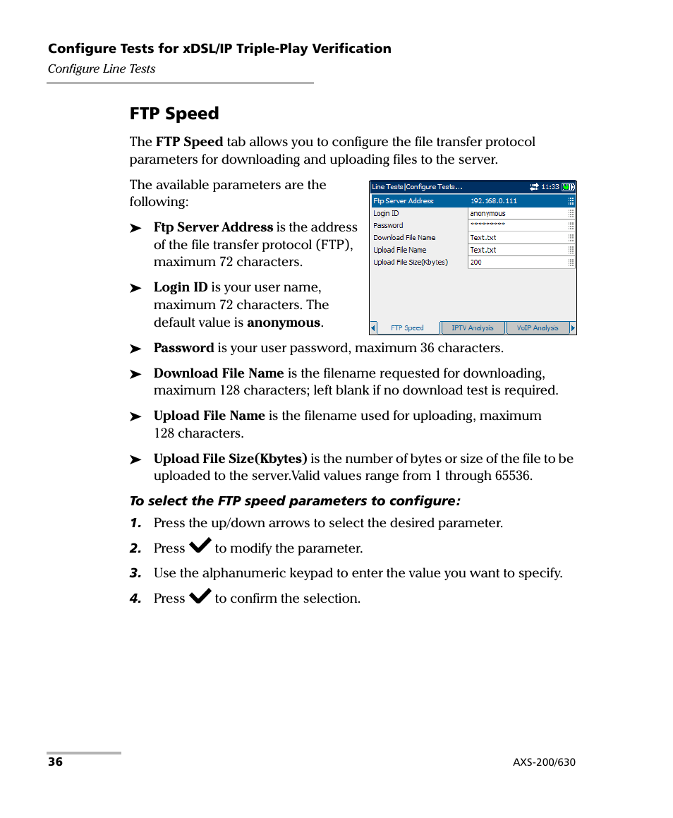 Ftp speed | EXFO VDSL2 User Manual | Page 42 / 124