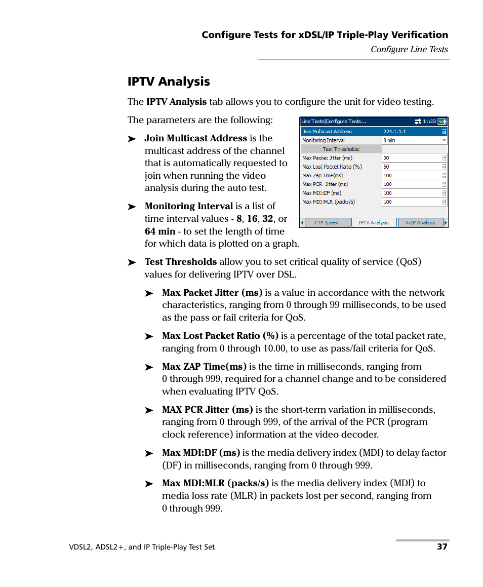 Iptv analysis | EXFO VDSL2 User Manual | Page 43 / 124