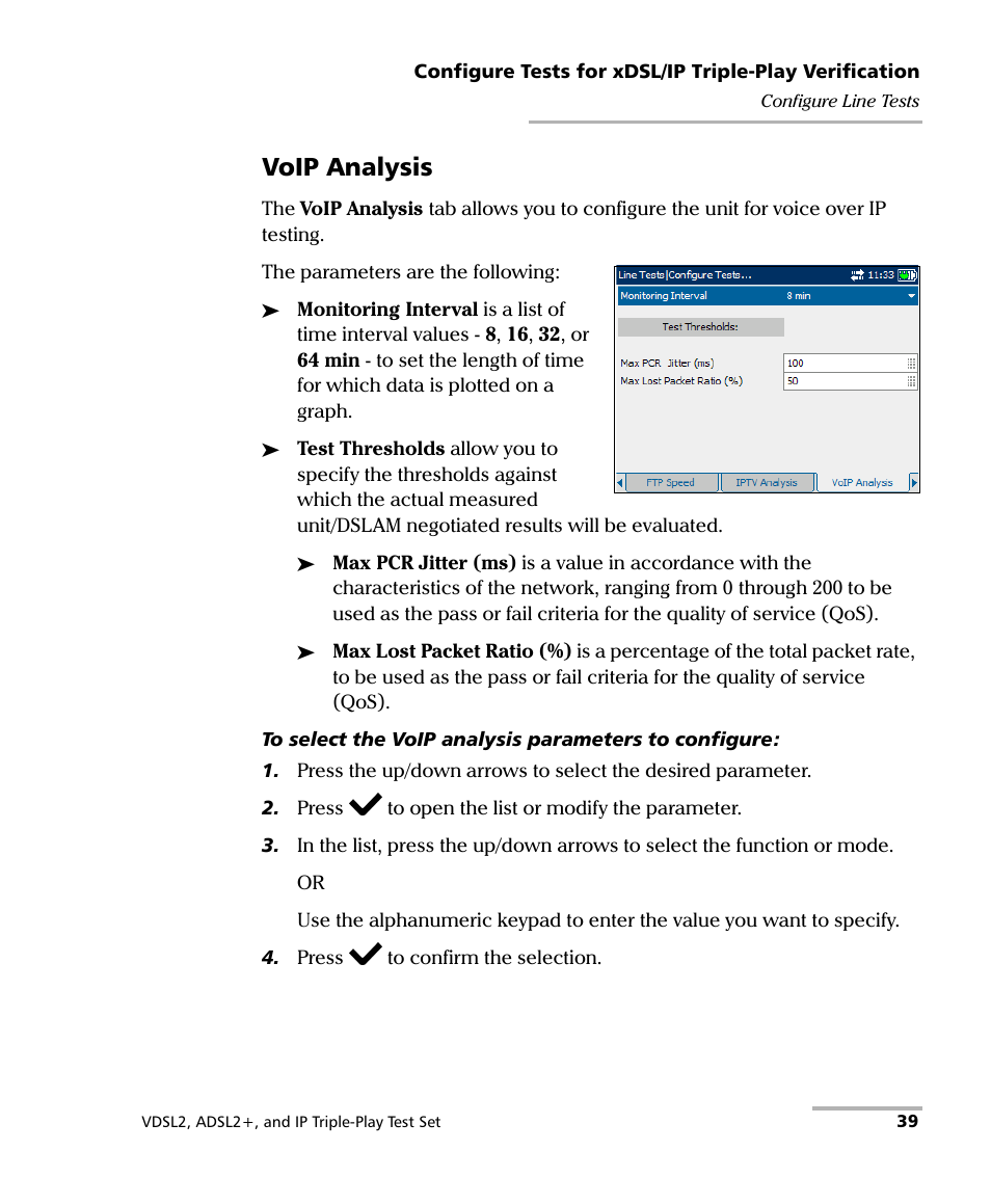 Voip analysis | EXFO VDSL2 User Manual | Page 45 / 124