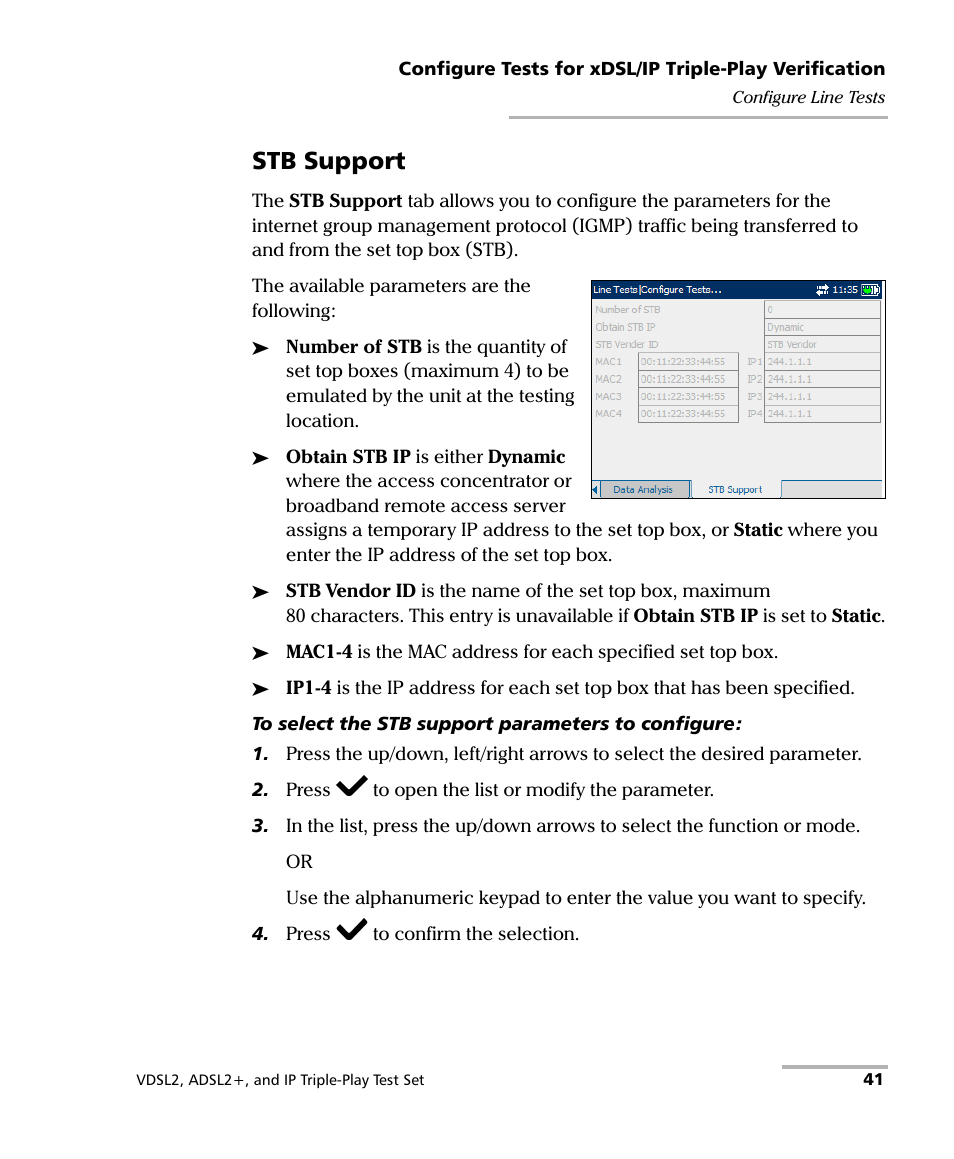 Stb support | EXFO VDSL2 User Manual | Page 47 / 124