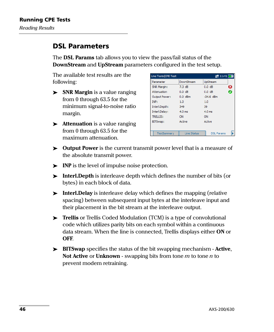 Dsl parameters | EXFO VDSL2 User Manual | Page 52 / 124