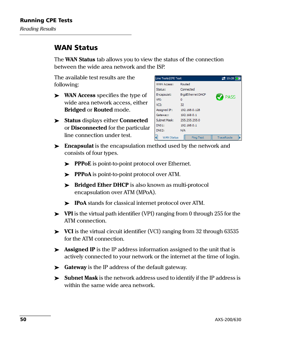Wan status | EXFO VDSL2 User Manual | Page 56 / 124