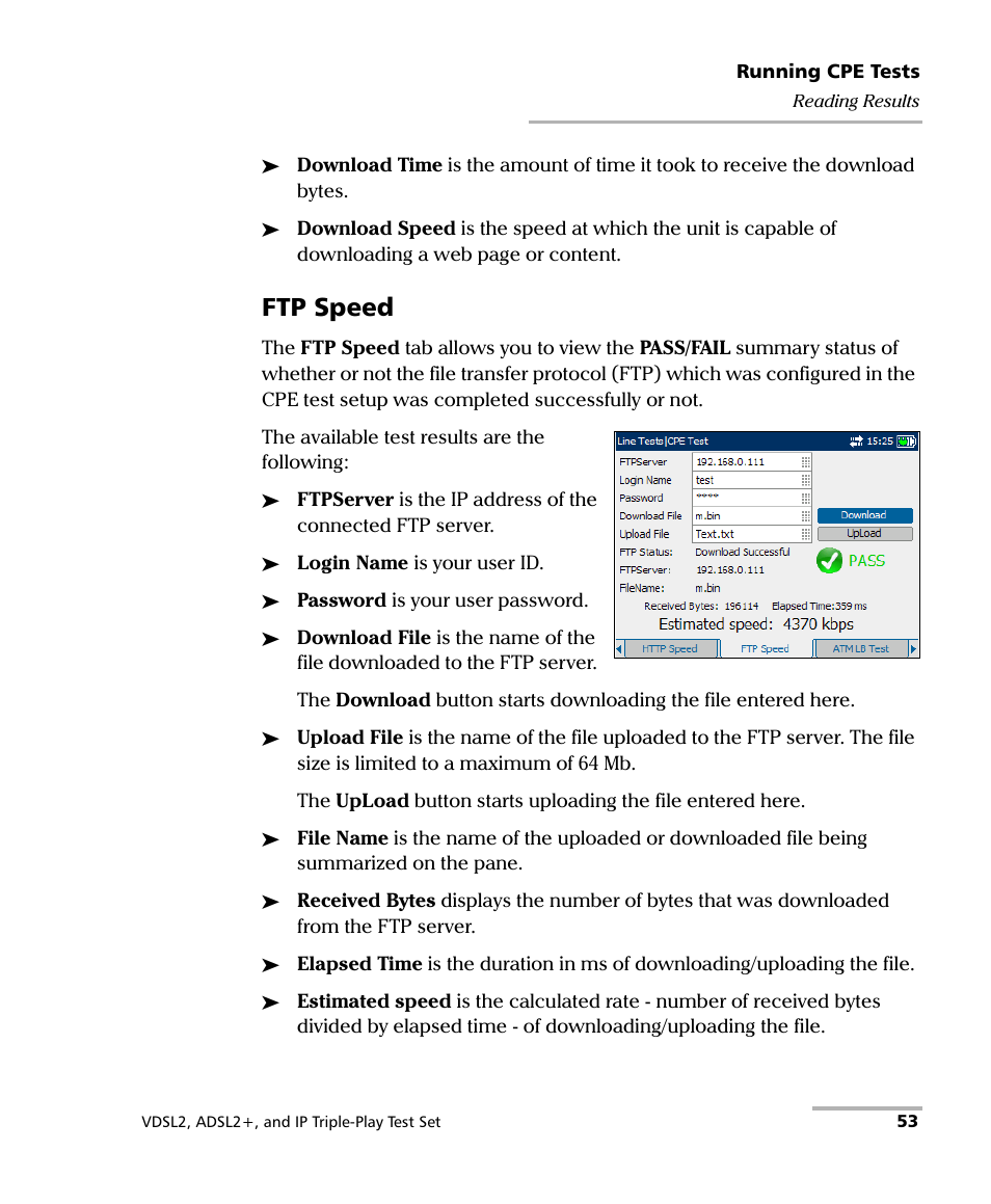Ftp speed | EXFO VDSL2 User Manual | Page 59 / 124