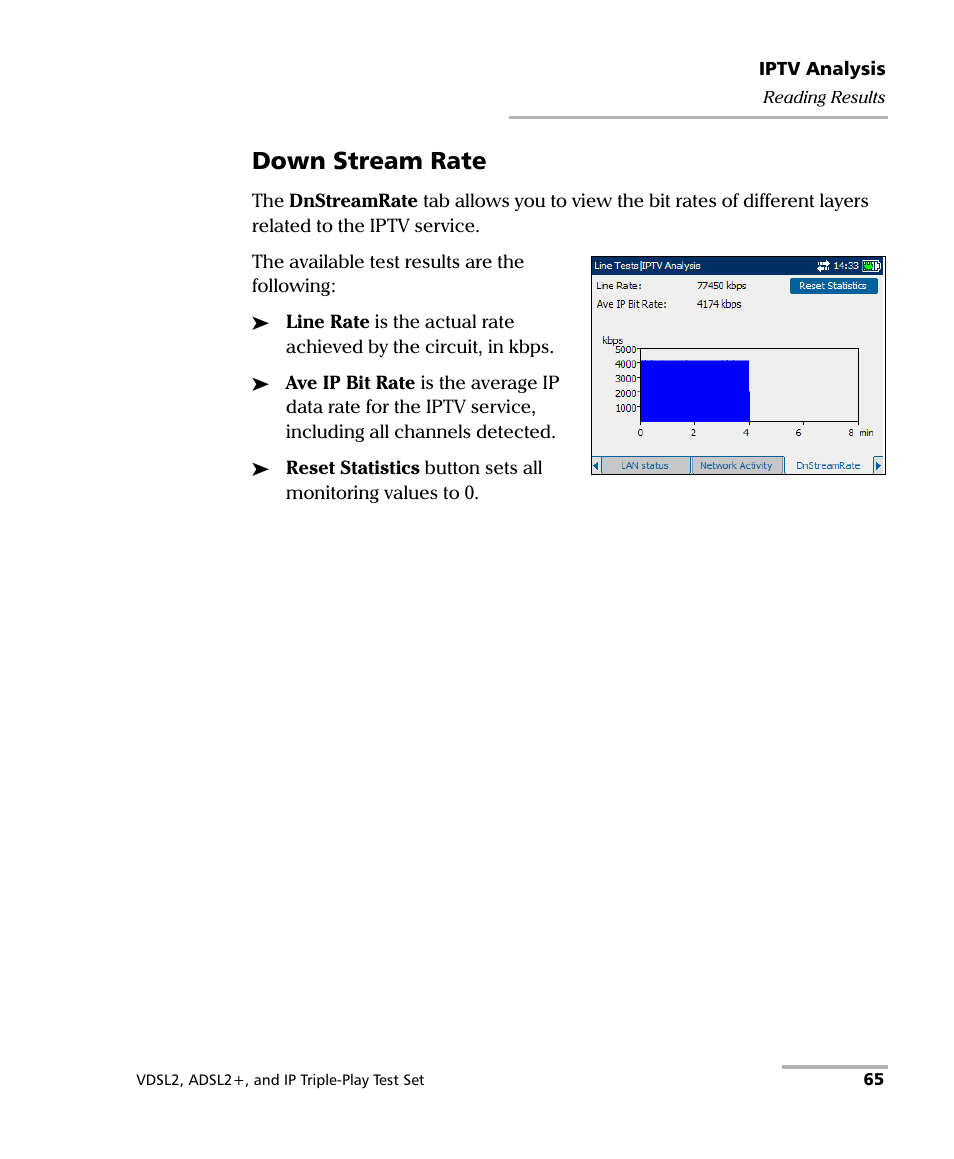 Down stream rate | EXFO VDSL2 User Manual | Page 71 / 124