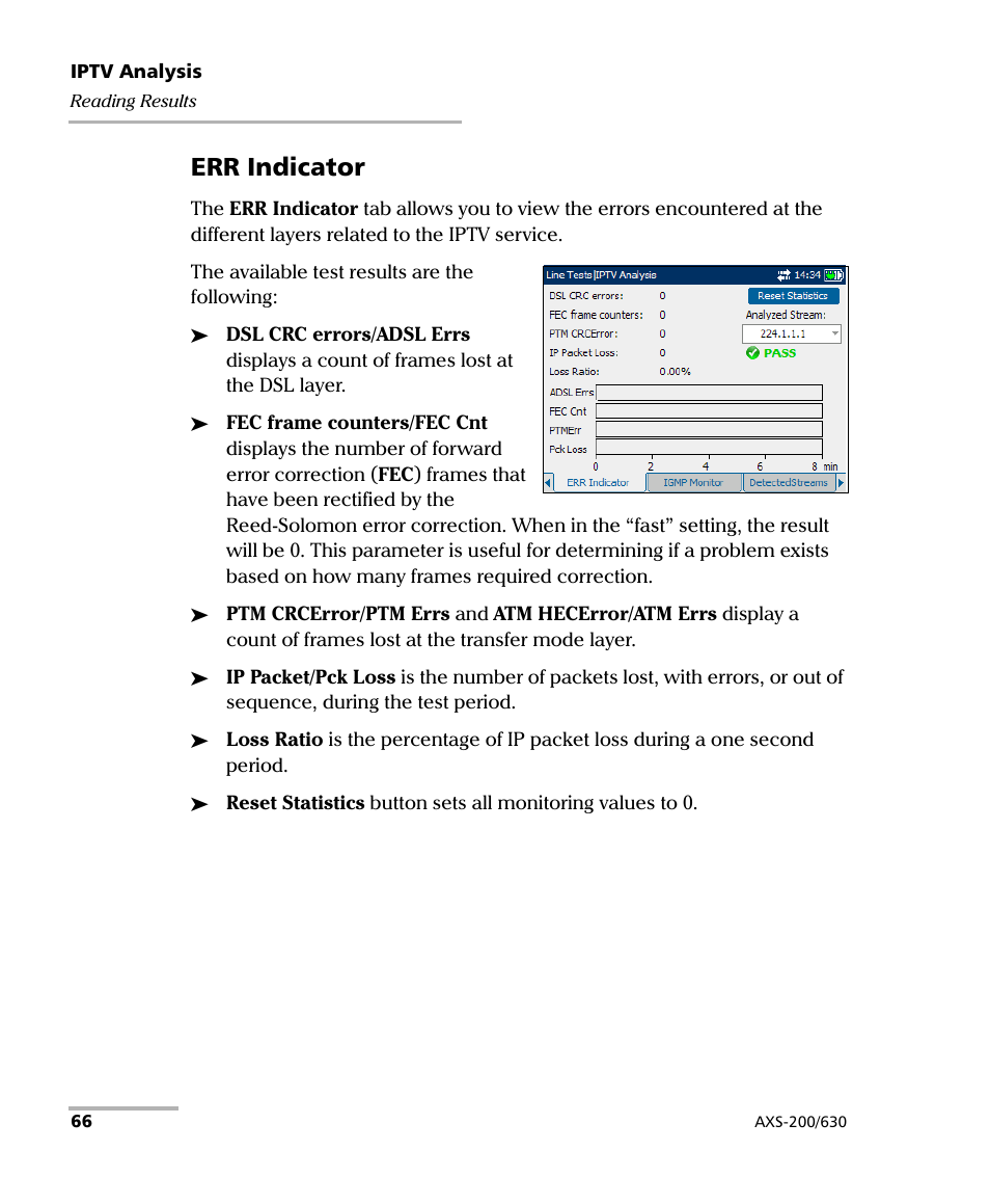 Err indicator | EXFO VDSL2 User Manual | Page 72 / 124