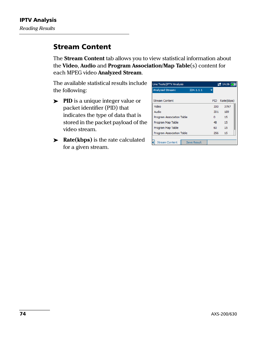 Stream content | EXFO VDSL2 User Manual | Page 80 / 124