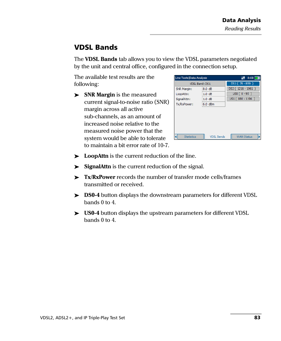 Vdsl bands | EXFO VDSL2 User Manual | Page 89 / 124