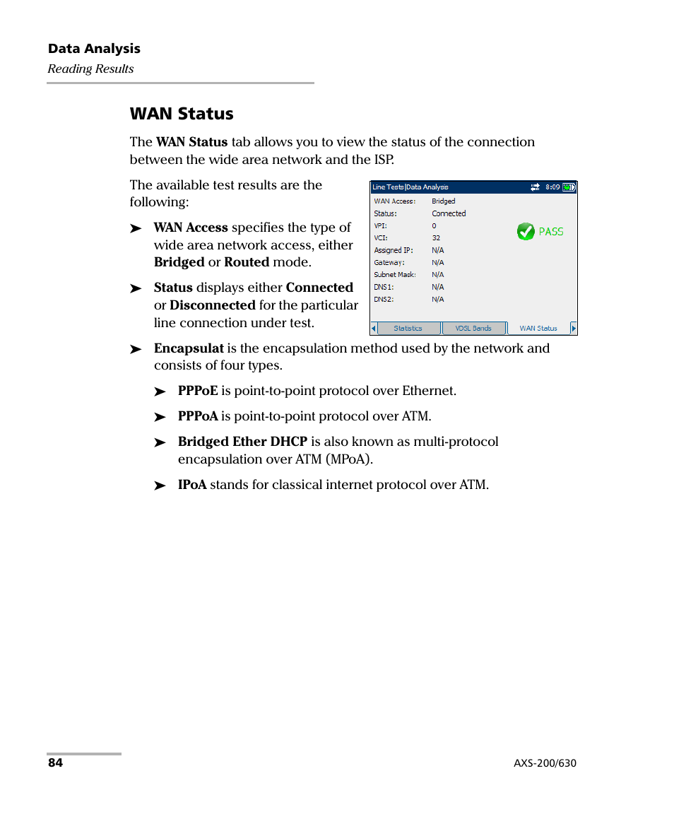 Wan status | EXFO VDSL2 User Manual | Page 90 / 124