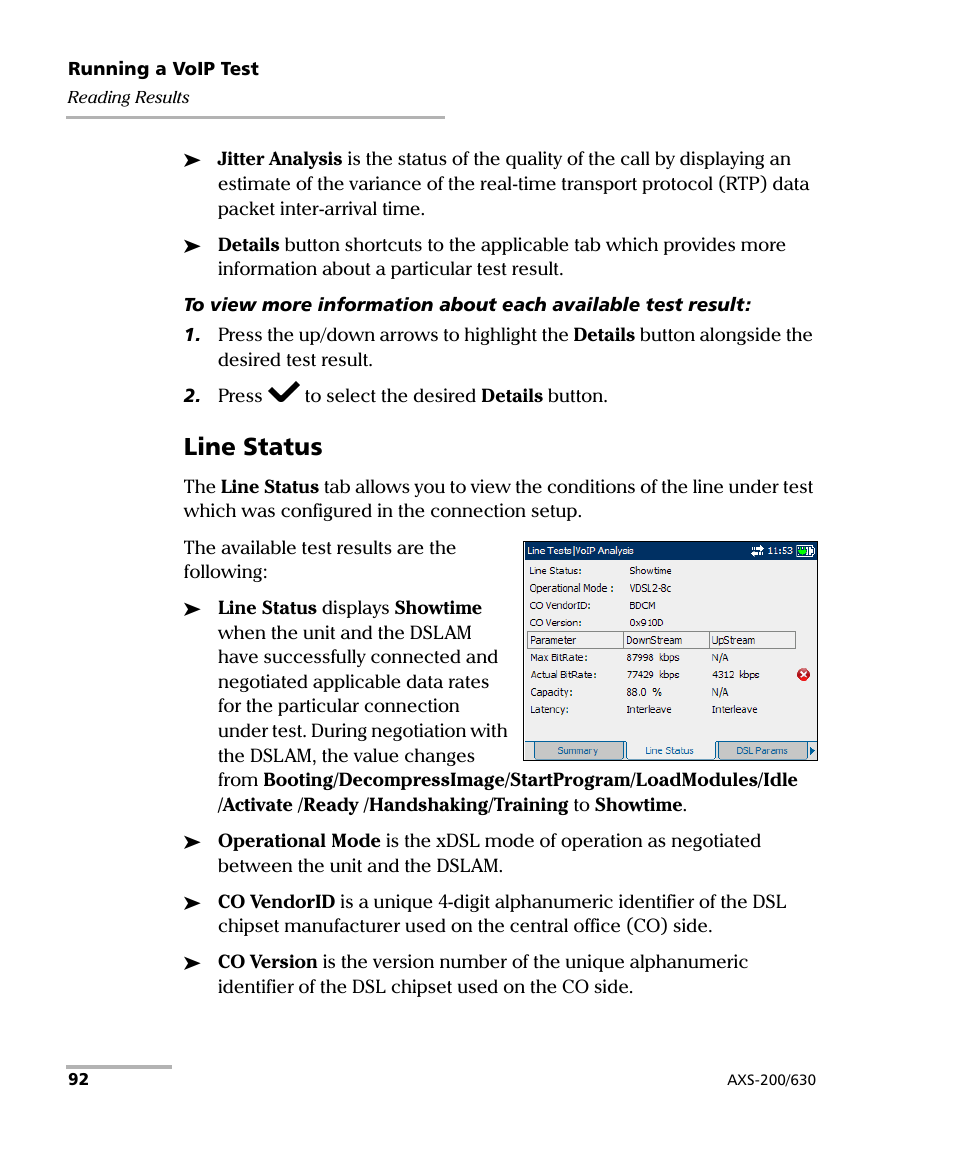 Line status | EXFO VDSL2 User Manual | Page 98 / 124