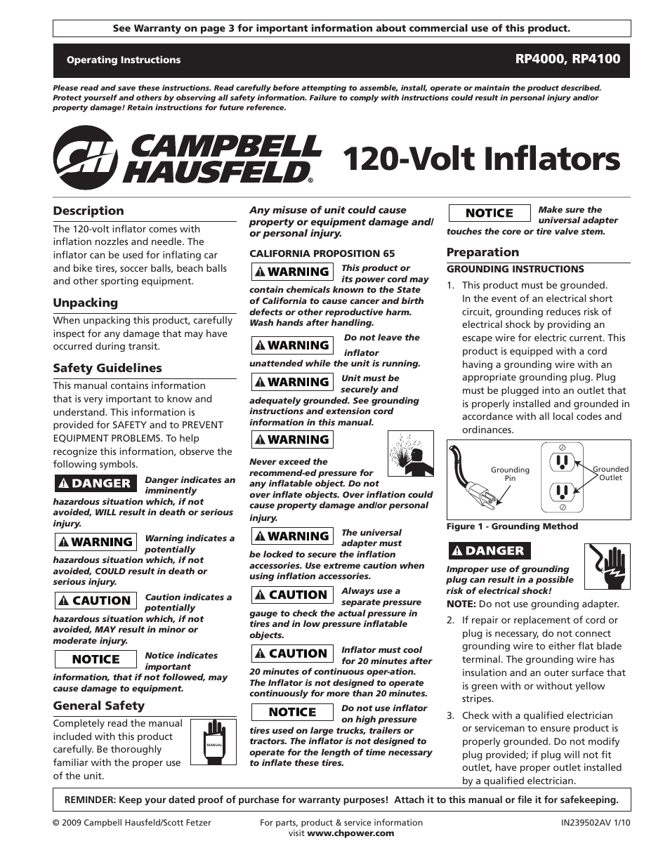 Campbell Hausfeld RP4100 User Manual | 8 pages