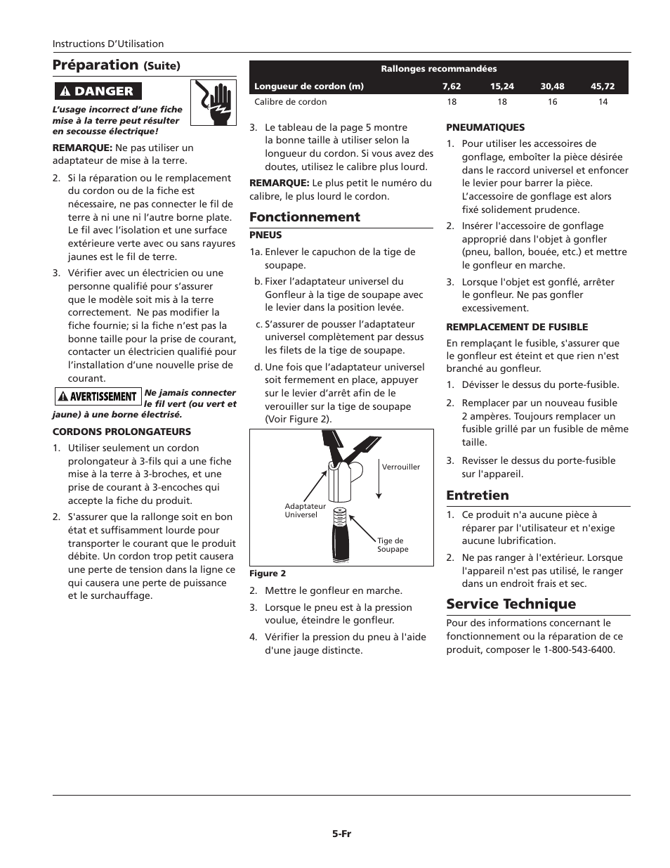 Service technique, Préparation, Entretien | Fonctionnement | Campbell Hausfeld RP4100 User Manual | Page 5 / 8