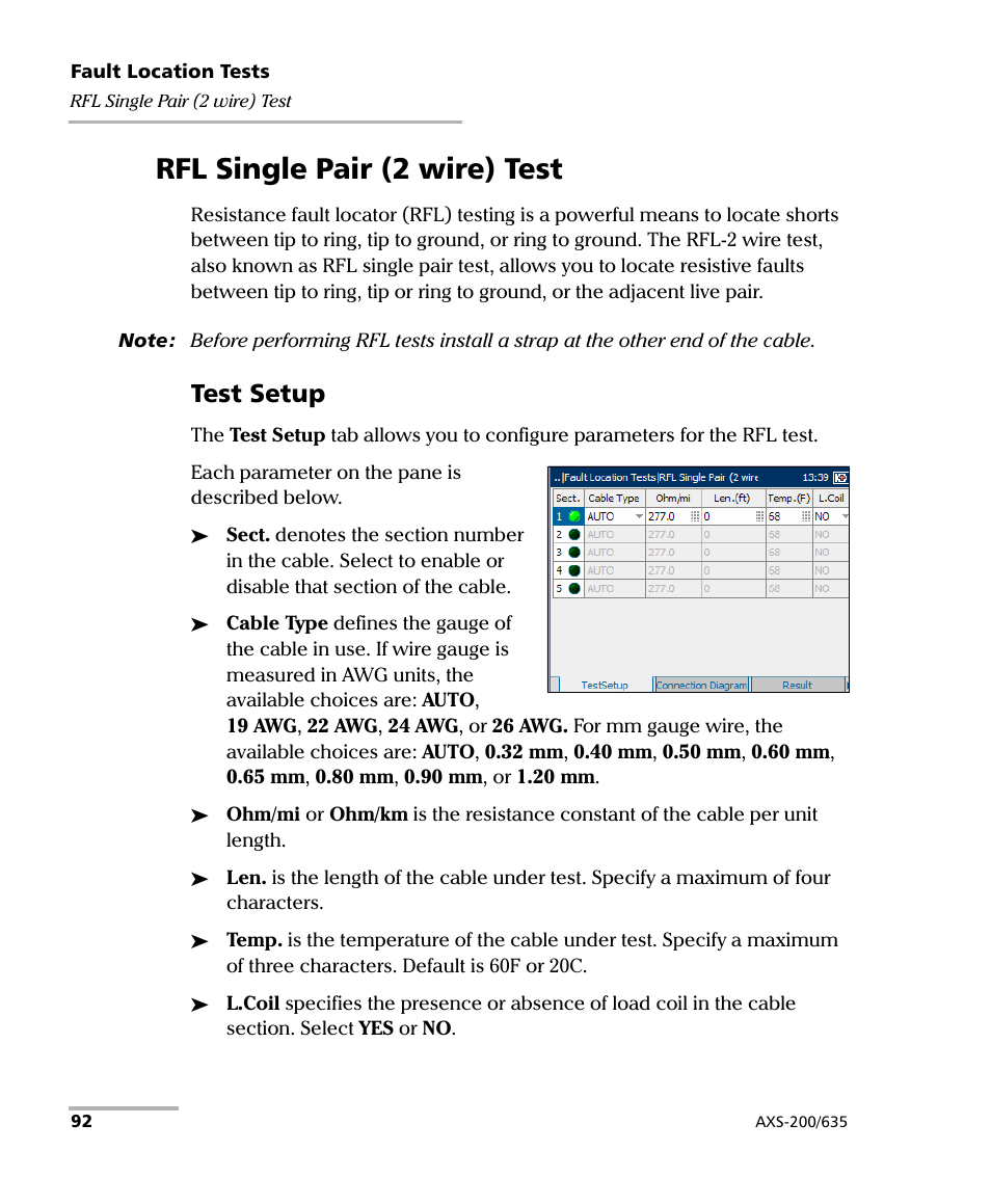 Rfl single pair (2 wire) test, Test setup | EXFO VDSL2 User Manual | Page 100 / 267